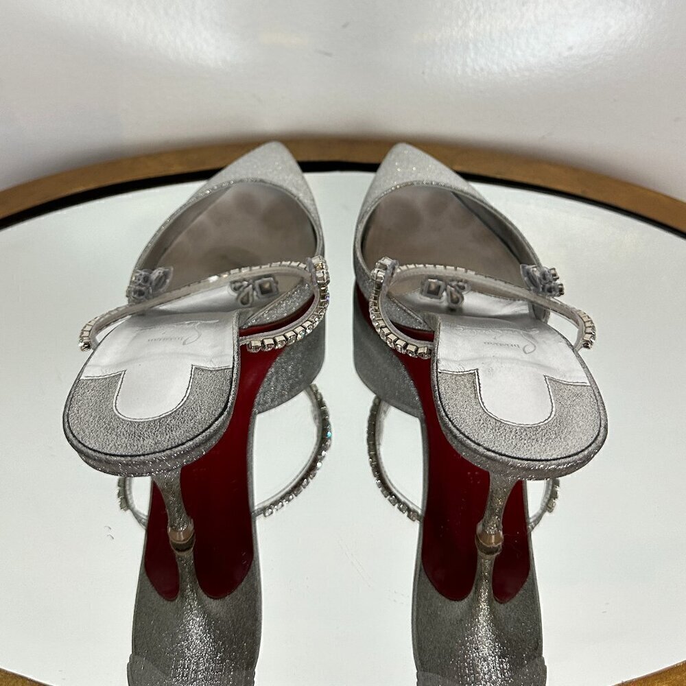 CHRISTIAN LOUBOUTIN Planet Queen 70 Glitter Leather Pump in Silver Glitter - Picture 8 of 15